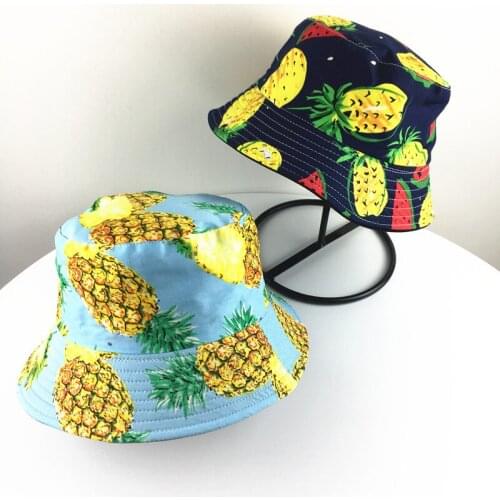 Cotton Fruit Printing Bucket Hat Fisherman Hat Outdoor Travel Hat Sun Cap Hats for Men and Women 40