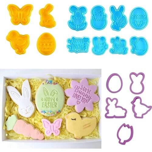 Easter Eggs Rabbit Chick Cookies Cutter Mold Food Grade Plastic Baking Cake Decor Baking Tool Mold Easter Decoration for Home