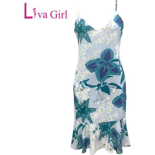 LIVA GIRL Summer Bohemina Floral Print Dress Woman Sexy V Neck Sleeveless Chiffon Dresses Boho Spaghetti Strap Flower Midi Dress