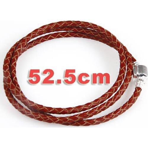 Authentic Silver Clip Clasp 52.5cm Brown Imported Italian Cowhide Braided Leather Cord Necklace SLPB810