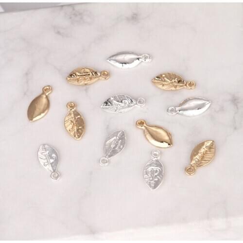 Pendant 15x7mm simple leaf shape English letters, bracelet necklace earrings accessories 10 pieces / mixed letters per package