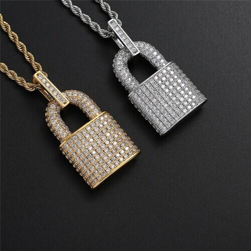 New Hip Hop Iced Out Full Cubic Zircon Lock Pendant Necklace For Men Women Couple Jewelry Gift Dropshipping