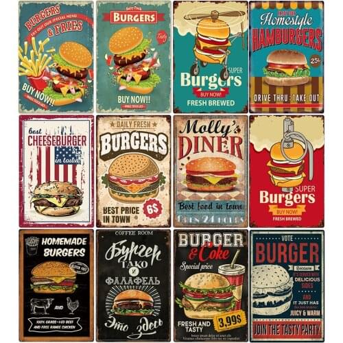 Burger Hot Dog Beefier Menu Poster Vintage Metal Tin Sign Wall Decor For Kitchen Restaurant Art Plate Painting Tin Plate Plaques
