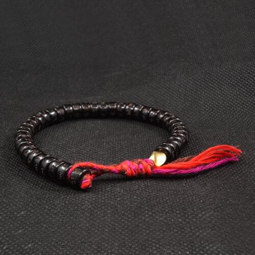 POHIER Tibetan buddhist Handbraided Cotton thread Lucky Knots Bracelet Natural Coconut Shell Bead Carved Bangle