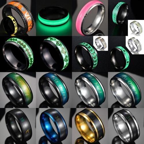 Constellation Titanium Stainless Steel Simple Ring Wedding Band 8mm Colorful Rainbow Couple King/Queen Mood Ring Color Change