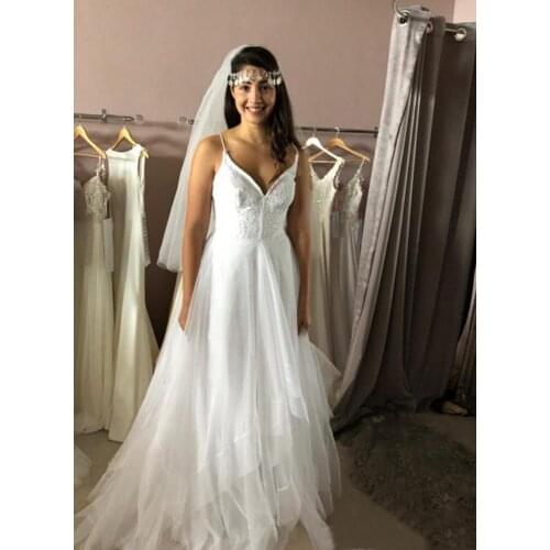 Simple A Line Wedding Dresses for Bride 2021 Spaghetti Straps V Neck Beach Wedding Bridal Dresses Robe De Soirée De Mariage