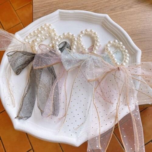 2021 New Ladies Hair Band Bow Tie Pearl Ponytail Hair Band Bow Tie Hair Band Girl Hair Band Hair Accessories Gift