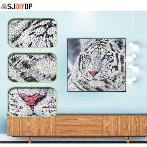 SJDIYDP 5D Diamond Painting Cross Ctitch Kits Diamond Mosaic Embroidery Tiger Special Shaped Rhinestone Crystal Home Decoration