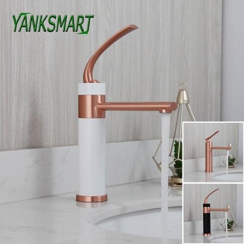 YANKSMART Red Bronze Bathroom Faucet Basin Sink Single Handle Single Hole Deck Mount Faucet Washbasin Bathtub Mixer Water Tap