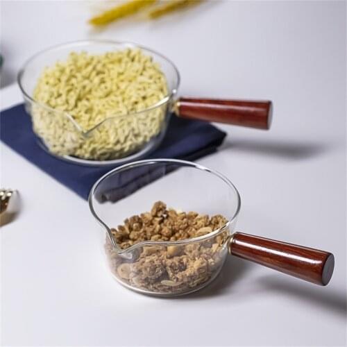 Glass Boiling Pot Milk Instant Noodle Pot Japanese Wooden Handle Cooking Egg Pot Korean Cooking Utensils Kitchen 400ml/600ml Pot