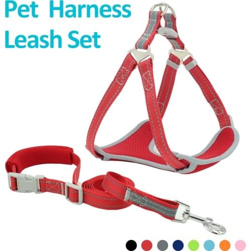 Reflective Dog Vest Pet Harness Leash Set Break Free Breathable Cat Harness For Dogs Adjustable Prevent Losing Pet Supplies