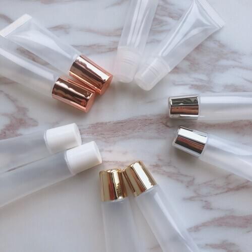 15ml Empty Lipgloss Squeeze Tube Rose gold Silver Clear White Top Lipstick Gloss Container DIY Makeup Custom Private label logo