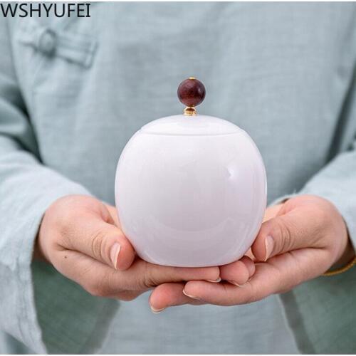 WSHYUFEI Solid color white porcelain tea can Portable Sealed Jar ceramics travel Tea Caddy Spice Tea Boxes Candy storage tank