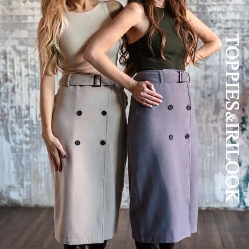 Toppies 2020 autumn winter woolen skirts women double breasted asymmetrical midi skirts high waist streetwear