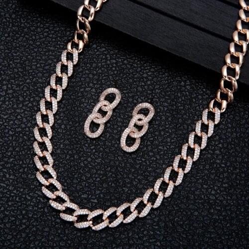 Statement Cuban Link Chain Choker Necklace Earring set Women Wedding Jewelry Bijoux N0416