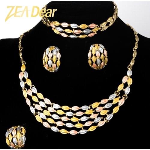 ZEADear Jewelry Sets Three Tone Colorful Bridal Wedding Earrings Necklace Bracelet Ring For Women Romantic Cute Gift Party
