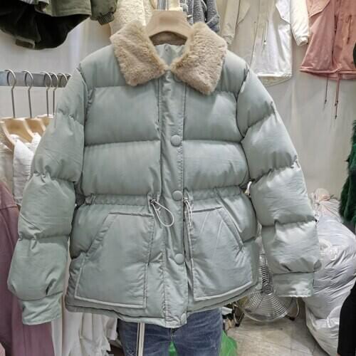 Autumn Winter Fur Collar Padded Warm Solid Soft Women Female Lady Long Sleeve Parka Cotton Coat Outerwear