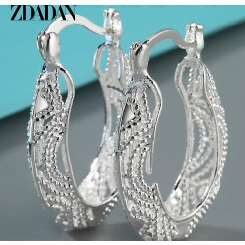 ZDADAN 925 Sterling Silver Hoop Earring For Women Party Birthday Gift Minimalist Geometric Flower Earrings Accessory Wholesale