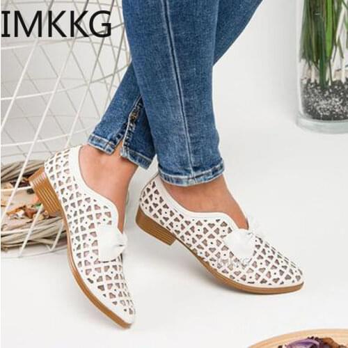 2021 New Ladies Woman Shoes Summer Bow-knot Pointed Toe Flat Shoes Leather Loafers Womens Casual Single Shoes Large Size 42 43