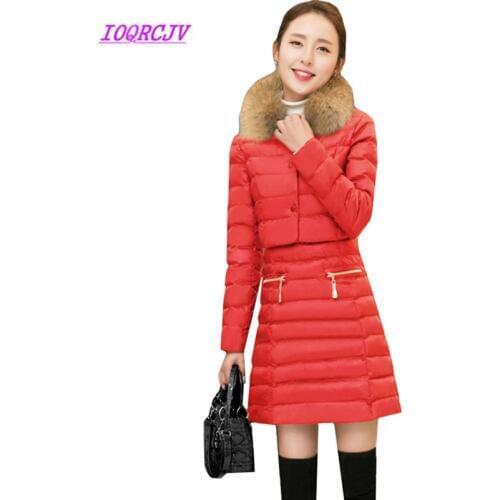 Winter Cotton Down Two Piece Sets Dress Womens Coat And Dress Fashion Autumn Winter Parkas Jackets Ladies Cotton Down Sets B099