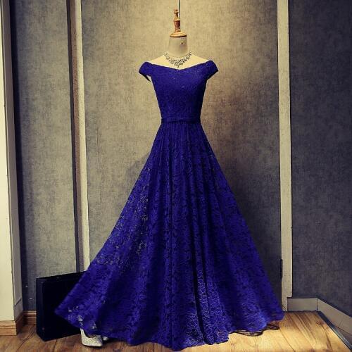 Royal Blue Bride Married Banquet Long Lace Evening Dress Floor-length Elegant Party Prom Dress Custom Plus Size Formal Dresses