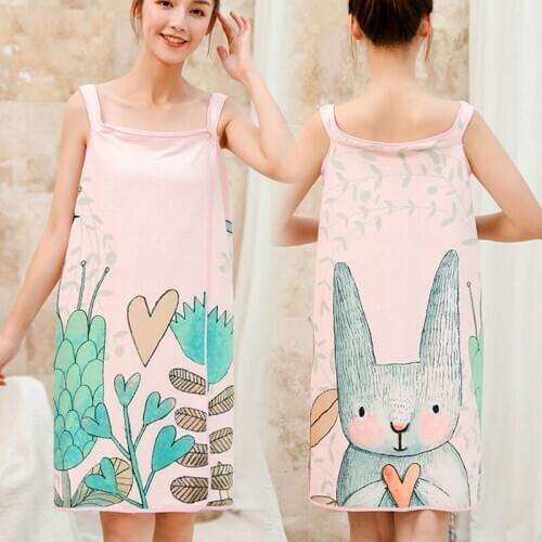 1Pcs Microfiber Nightwear Cartoon Pattern Women Robes Sling Beach Towel Towel Dress Bath Skirt Fast Drying Bath Towel