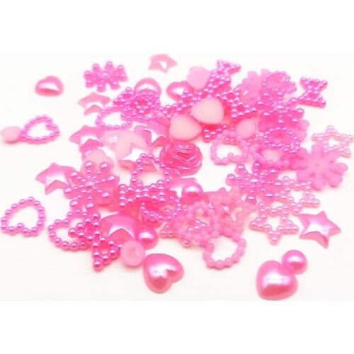 100pcs 6-15mm Resin Pearl Mixed Bows Stars Flowers Heart Flatbacks Cabochons Embellishments Cardmaking Wedding Crafts 11 Colors