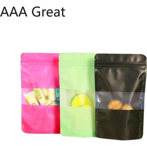 100Pcs/Lot Multi-Size Stand Up Plastic Bag With Matte Clear Window Zipper Food Storage Packing Candy Self Seal Zip Lock Pouches
