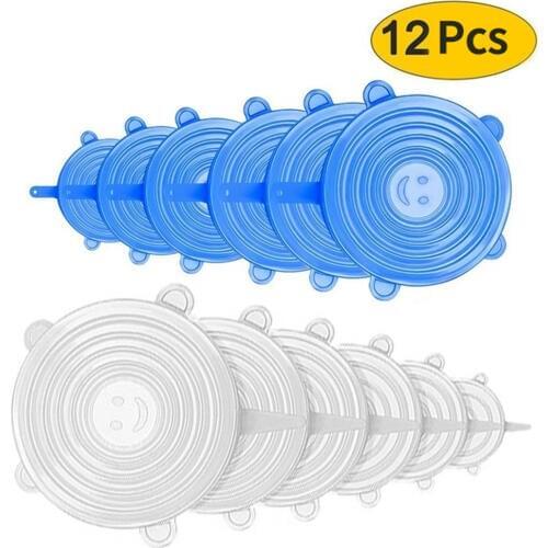 12pcs Silicone Stretch Lids Universal Lid Silicone Bowl Pot Lid Silicone Cover Pan Cooking Food Fresh Bowl Cover Dropshipping