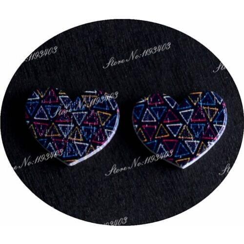 16mm Heart Shape Image Painted Wooded Laser Cut Cabochon to make Rings, Earrings, Bobby pin, pendant