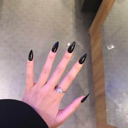 2021 24pcs Pure Black Wear Long Paragraph Fashion Manicure Patch False Nails Save Time Wearable Nail Patch