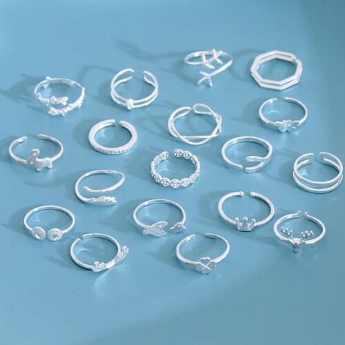 2021 New Vintage Ancient Silver Color Multiple Style Open Rings for Women Punk Hip Hop Adjustable Ring Fashion Jewelry Best Gift