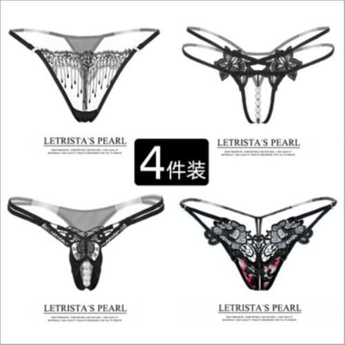 4Pcs Hot Open Crotch Thongs G-string Erotic Lingerie For Women Sexy Crotchless Panties Female Lace Pearl Sex Underwear S1577