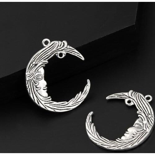5pcs Silver Color 33x39mm Moon With Face Charms Natural Connector Pendant Fit DIY Jewelry Making Handcrafted Accessories