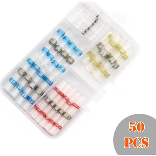 50Pcs Heat Shrink Solder Wire Connector Waterproof Seal Wire Splice Connector Shrinkage Solder Sleeve Heat Shrink Terminals