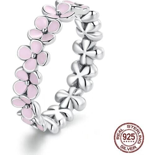 Authentic 925 Sterling Silver Pink Wreath CZ Finger Rings for Women Engagement Wedding flower Finger Ring Statement Jewelry