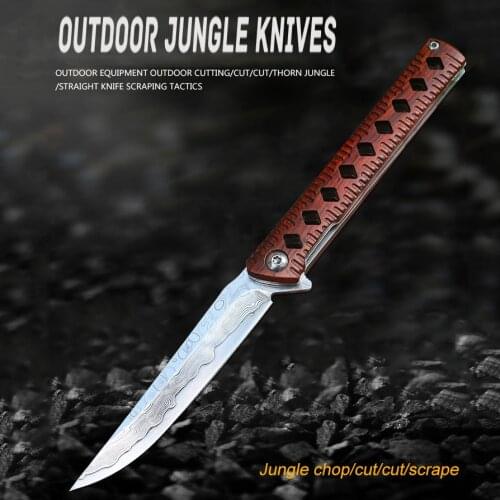 Damascus Folding Knife Red Sandalwood Handle Portable Pocket Knife Outdoor Camping Hunting Military Survival Utility Knifes
