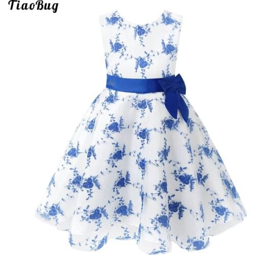 TiaoBug Kids Girls Sleeveless Sequins Embroidered Flower Bowknot Back Mesh Tutu Dress Princess Birthday Wedding Party Costume