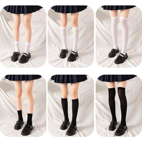 Summer Kawaii Girl Thin Calf Stockings Velvet Women Tube Long Socks Black and White JK Uniform Japanese Cute Over The Knee Socks