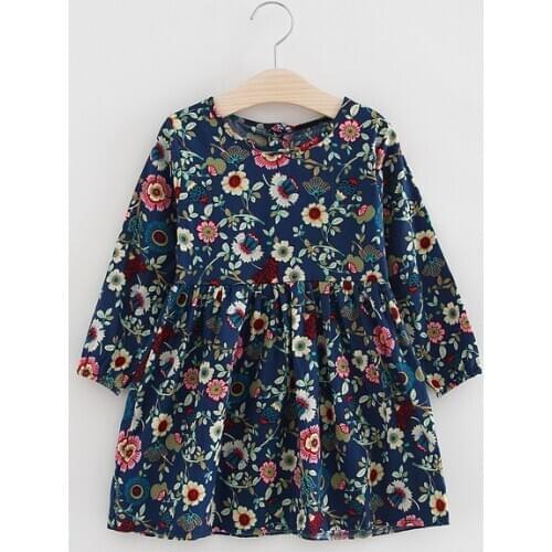 Girls cotton childrens wear floral dresses childrens long-sleeved dress baby girl clothes