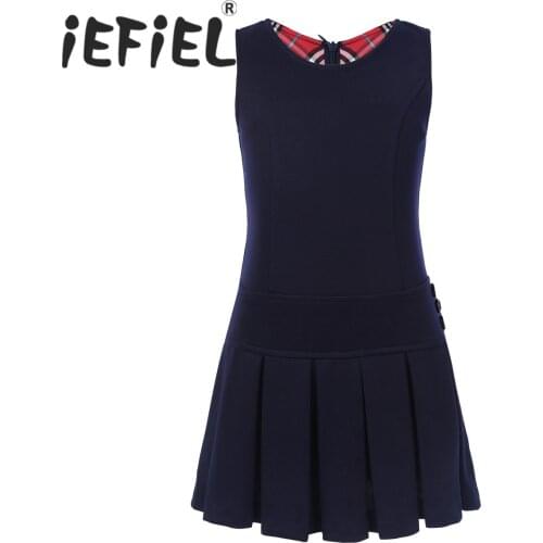 Kids School Girls Summer Dress Sleeveless A-Line Dress Baby Girl Pleated Hem Dress Jumper for Birthday Party School Casual Wear