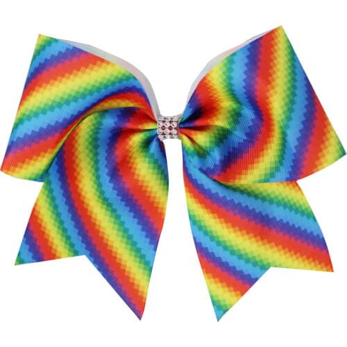 HOT SALE rainbow 7 Inch Hair Bows girl cheer bows Elastic Hair Bands print ribbon Girls Hair Accessories drop shipping