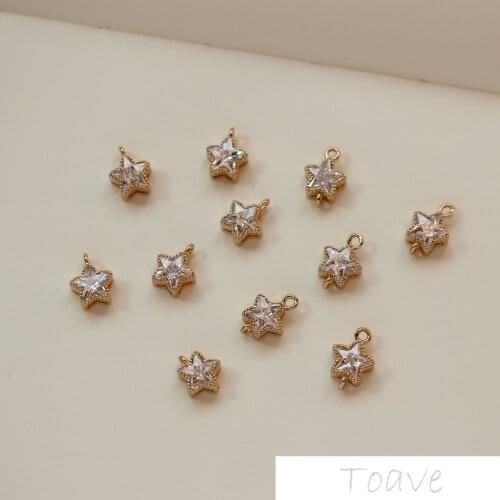 Copper plated 18K gold five-pointed star zircon pendant single hanging double hanging diy earring material accessories material