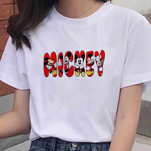Fashion Casual Women Short Sleeve Funny Mickey Letter Disney T-Shirt Harajuku Tops Cute Girl Tee Shirt Dropship