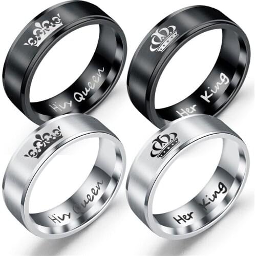 Mens and womens stainless steel wedding rings, his queens ring, send your favorite him or her Valentines Day gift