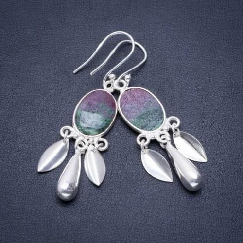 Natural Ruby Zoisite Handmade Unique 925 Sterling Silver Earrings 2.25" A1408