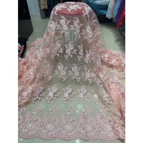Nigerian Wedding Tulle Lace High Quality African French Net Mesh Fabric with beads L-618688 Fabircs