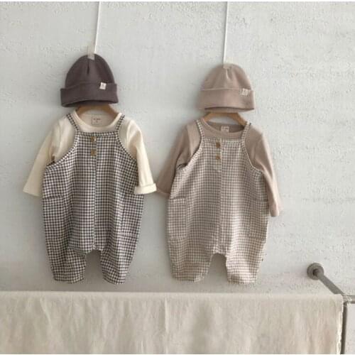 2021 new wholesale boys girls plaid overalls autumn cotton fashion babys pants 0-3 years WU422