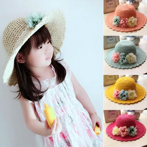 New Children Flower Girl Sunscreen Straw Hat Summer Beach Hats Weave Handmade Princess Flowers Kids Cup Touca Infantil Muts