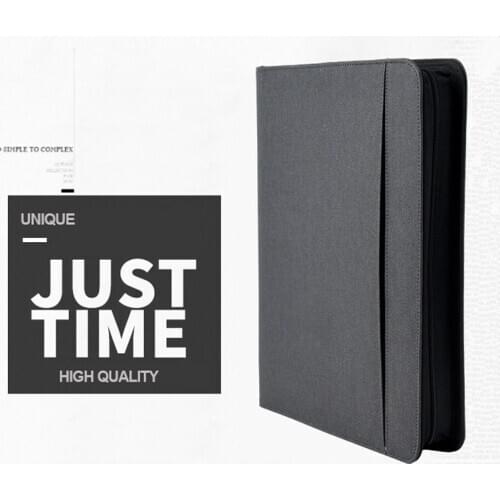 A4 notebook Document Folder PU Leather Zipped Ring Binder Conference Bag Business Briefcase Office School